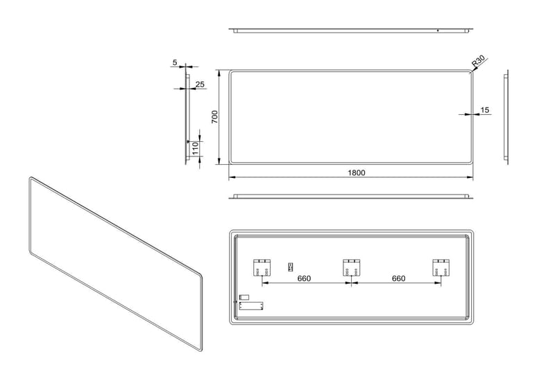 Dalkarl Speil 180x70 cm - Belysning - Baderomsbelysning - Baderomsspeil med belysning