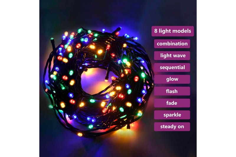 Lysslynge med 400 LED flerfarget 40 m 8 lyseffekter IP44 - Flerfarget - Belysning - Dekorasjonsbelysning - Dekorativ innendørsbelysning - Lysslynge innendørs