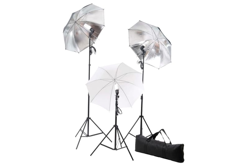 Fotostudiosett med lamper, paraplyer, bakgrunn og reflektor - Belysning - Innendørsbelysning & Lamper - Fotobelysning & studiobelysning