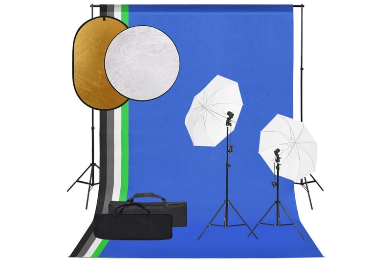 Fotostudiosett med lyssett, bakgrunn og reflektor - Svart - Belysning - Innendørsbelysning & Lamper - Fotobelysning & studiobelysning