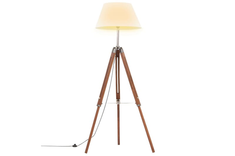 Gulvlampe med stativ honningbrun og hvit heltre teak 141 cm - Brun - Belysning - Innendørsbelysning & Lamper - Gulvlampe