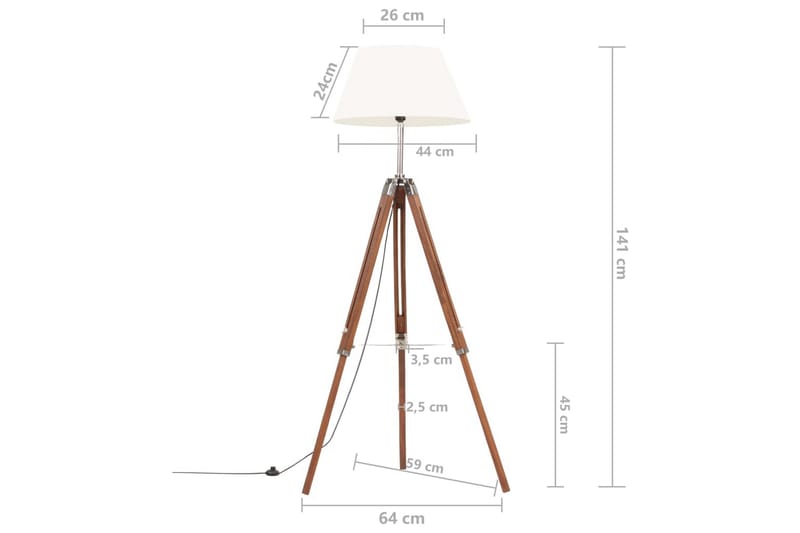 Gulvlampe med stativ honningbrun og hvit heltre teak 141 cm - Brun - Belysning - Innendørsbelysning & Lamper - Gulvlampe