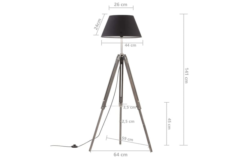 Gulvlampe med stativ svart og gull heltre teak 141 cm - Svart - Belysning - Innendørsbelysning & Lamper - Gulvlampe