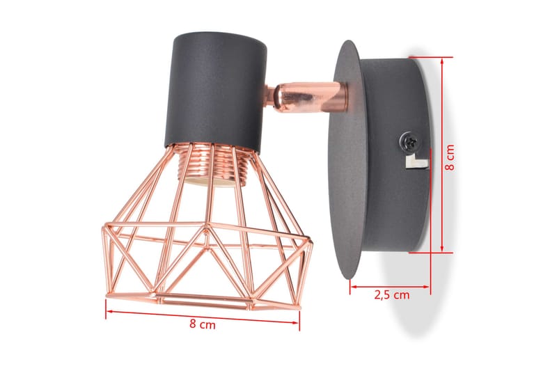 Vegglampe 2 stk E14 svart og kobber - Svart - Sengelampe vegg - Veggarmatur - Vegglampe