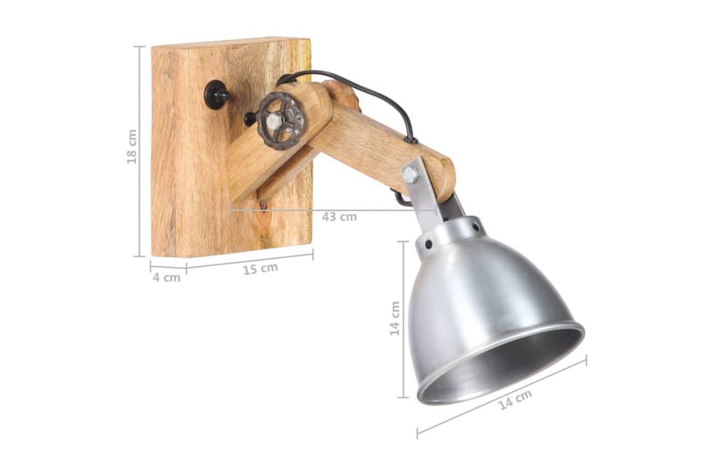 Vegglampe E27 sølv heltre mango og jern - Silver - Belysning - Innendørsbelysning & Lamper - Soveromslampe - Sengelamper - Sengelampe vegg