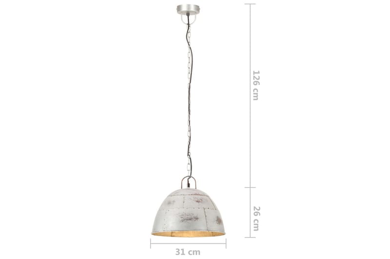 Industriell vintage hengelampe 25 W sølv rund 31 cm E27 - Silver - Belysning - Innendørsbelysning & Lamper - Taklampe - Pendellamper & Hengelamper