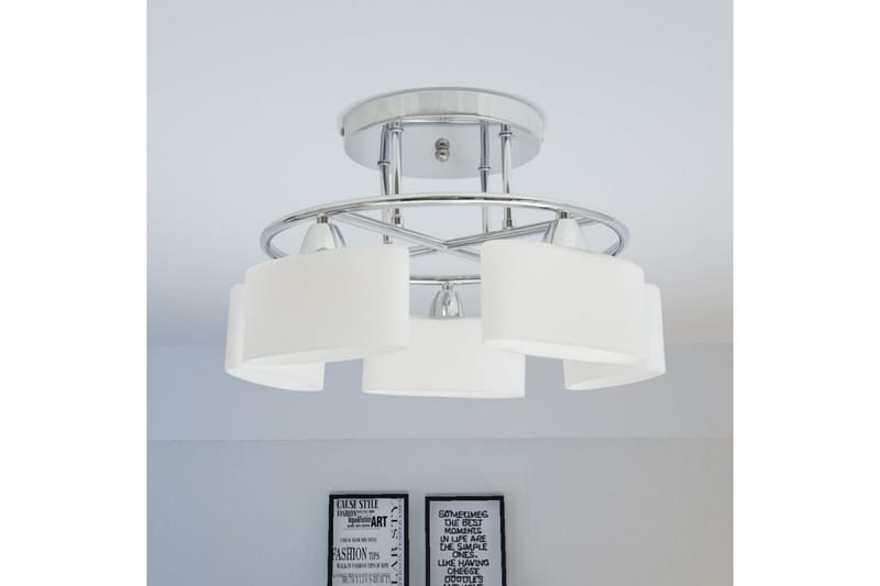 Taklampe m. ellipseformede glasskjermer for 5 E14-prer 200W - Hvit - Belysning - Innendørsbelysning & Lamper - Taklampe - Takplafond