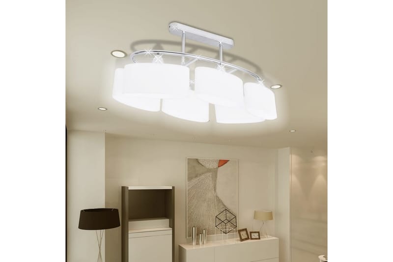 Taklampe med ellipseformede glasskjermer 2 stk E14 - Hvit - Plafond - Takplafond - Lamper gang - Taklampe