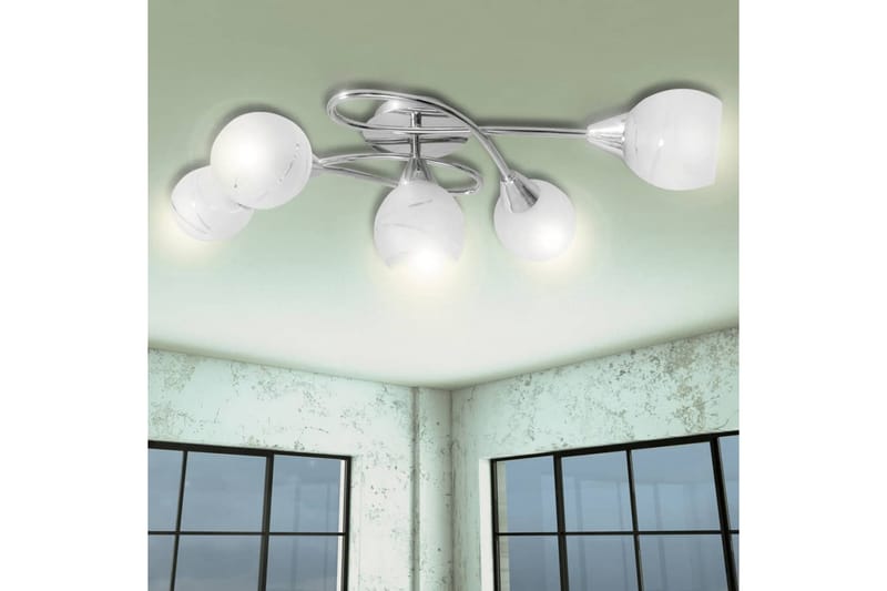 Taklampe med Glass Skjerm til 5 E14 Lyspr - Hvit - Plafond - Takplafond - Lamper gang - Taklampe