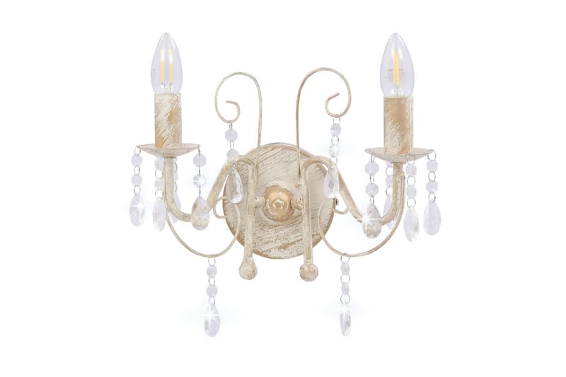 Vegglampe med perler antikk hvit 2 x E14 lysprer - Hvit - Sengelampe vegg - Veggarmatur - Vegglampe
