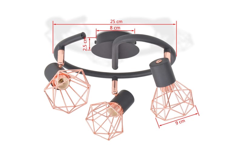 Taklampe med 3 spotlys E14 svart og kobber - Svart - Belysning - Downlights & spotlights