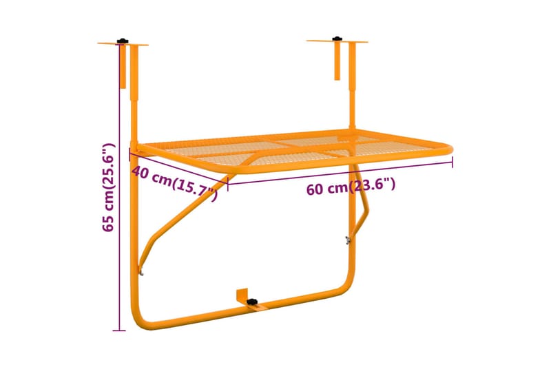 Balkongbord gul 60x40 cm stål - Gul - Hagemøbler & utemiljø - Balkong & terrasse - Balkongmøbler - Balkongbord