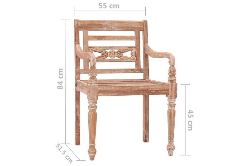 Bataviastoler 2 stk hvitvasket heltre teak - Brun - Hagemøbler & utemiljø - Balkong & terrasse - Balkongmøbler - Balkongstoler