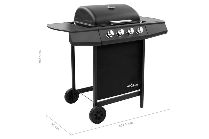 Gassgrill med 4 brennere svart - Svart - Hagemøbler & utemiljø - Grill & utekjøkken - Gassgriller