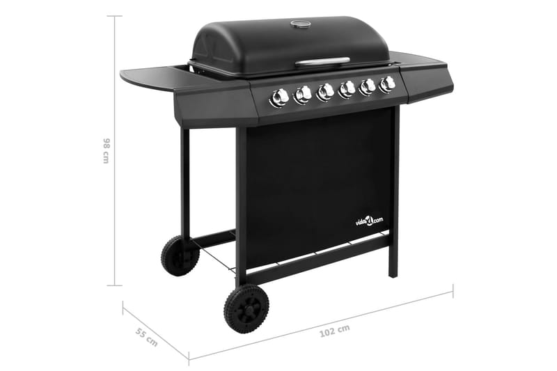 Gassgrill med 6 brennere svart - Svart - Hagemøbler & utemiljø - Grill & utekjøkken - Gassgriller