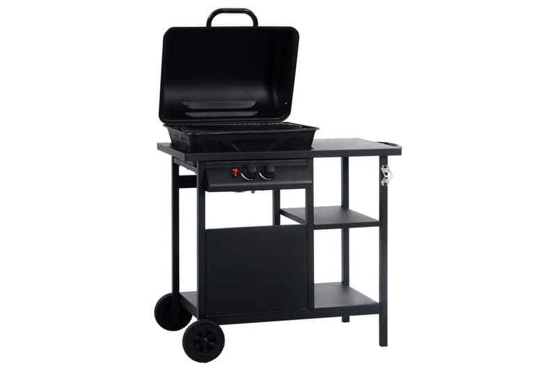 Gassgrill med sidebord i 3 etasjer svart - Gassgriller