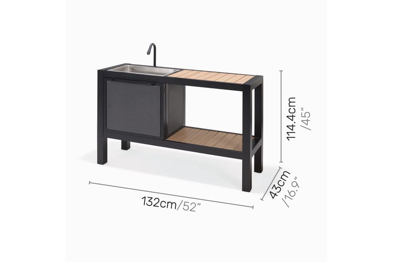 Utekjøkken Panama uten grill 132x48 cm Svart - Lifestyle Garden - Komplette utekjøkken