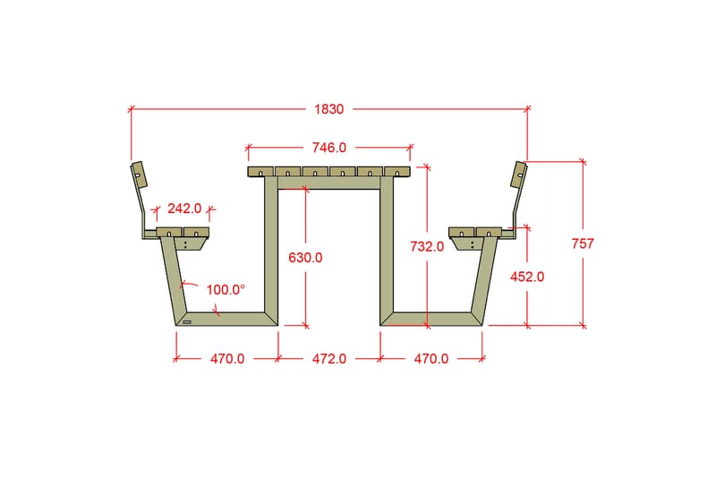 PLUS Wega Bord/Benksett med 2 Ryggstøtte 177 cm - Svart - Hagemøbler & utemiljø - Hagebord - Piknikbord