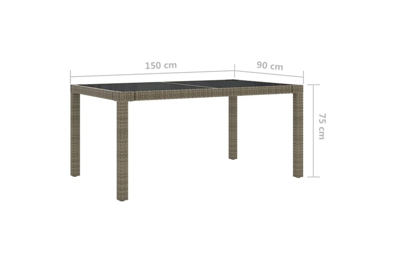 Hagebord 150x90x75 cm herdet glass og polyrotting grå - Grå - Hagemøbler & utemiljø - Hagebord - Spisebord ute