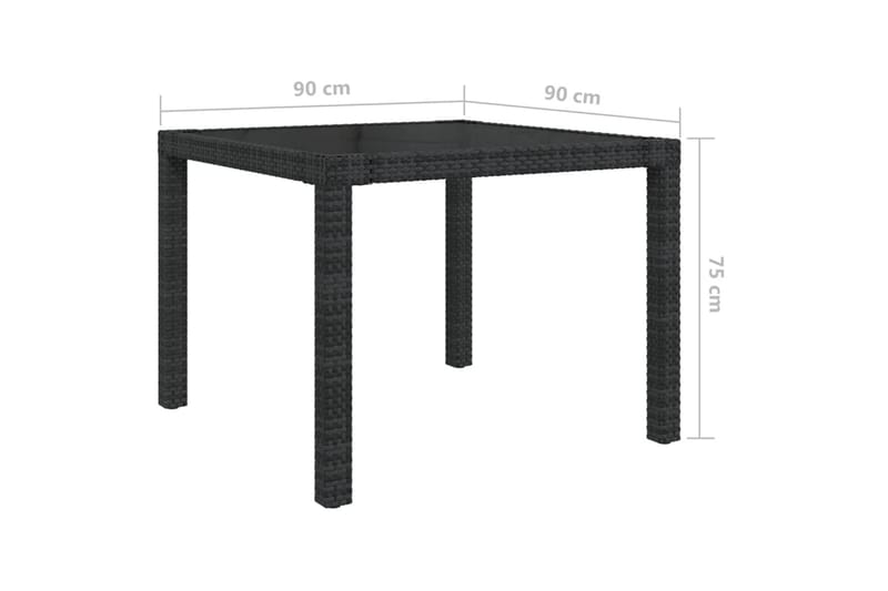 Hagebord 90x90x75 cm herdet glass og polyrotting svart - Svart - Hagemøbler & utemiljø - Hagebord - Spisebord ute