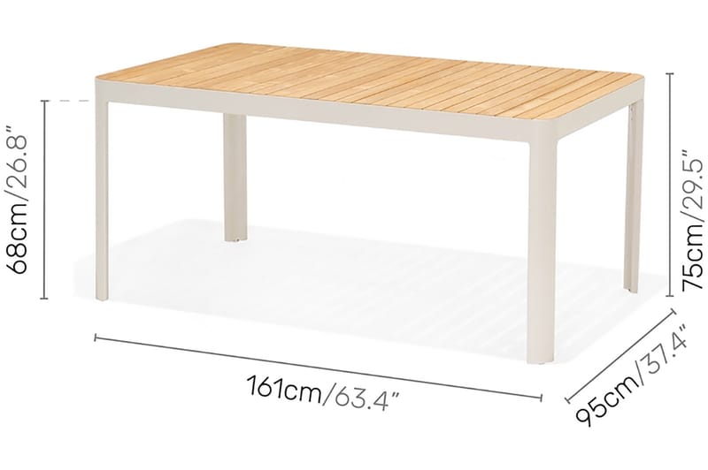 Spisebord Portals 161 cm - Hvit/Tre - Hagemøbler & utemiljø - Hagebord - Spisebord ute