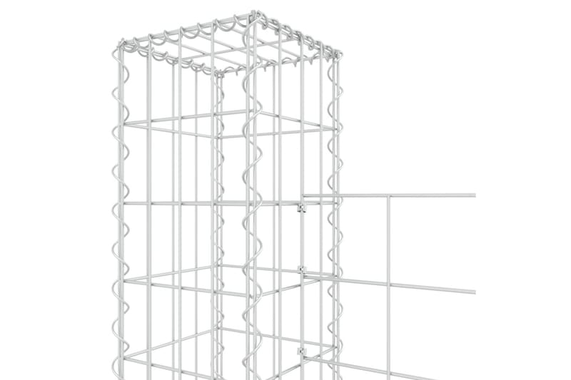 Gabionkurv u-formet med 5 stolper jern 500x20x200 cm - Silver - Hagemøbler & utemiljø - Hagedekorasjon & utemiljø - Gjerder & Grinder