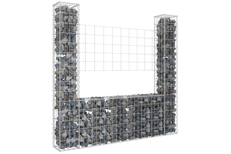 Gabionkurv u-formet med 2 stolper jern 140x20x150 cm - Silver - Hagemøbler & utemiljø - Hagedekorasjon & utemiljø - Gjerder & Grinder