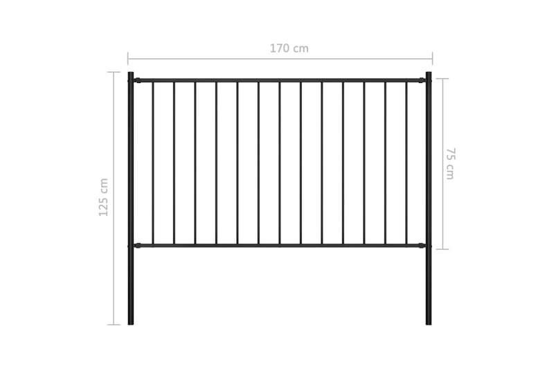 Gjerdepanel med stolper pulverlakkert stål 1,7x0,75 m svart - Hagemøbler & utemiljø - Hagedekorasjon & utemiljø - Gjerder & Grinder