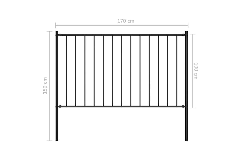 Gjerdepanel med stolper pulverlakkert stål 1,7x1 m svart - Hagemøbler & utemiljø - Hagedekorasjon & utemiljø - Gjerder & Grinder