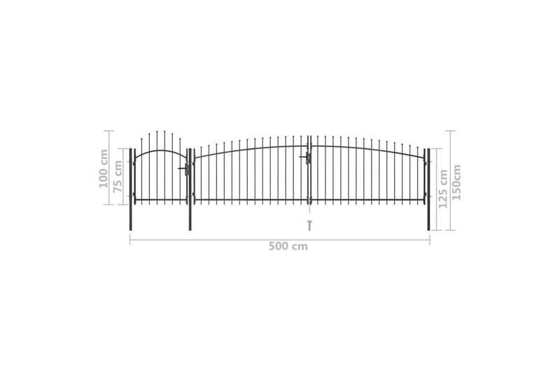 Gjerdeport med spydtopp 5x1,5 m svart - Svart - Hagemøbler & utemiljø - Hagedekorasjon & utemiljø - Gjerder & Grinder