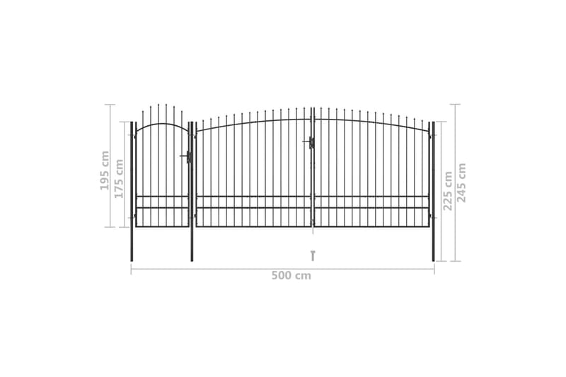 Gjerdeport med spydtopp 5x2,45 m svart - Svart - Hagemøbler & utemiljø - Hagedekorasjon & utemiljø - Gjerder & Grinder
