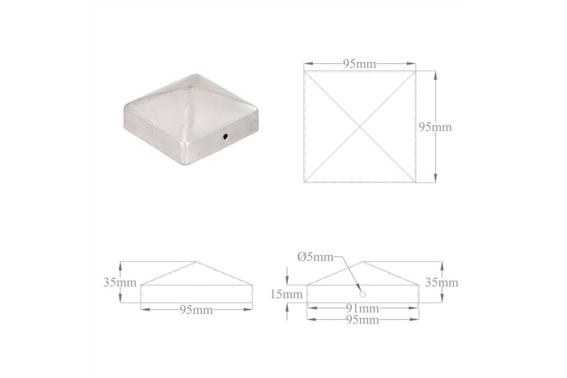 Gjerdestolpehatter pyramide 6stk galvanisert metall 91x91mm - Hagemøbler & utemiljø - Hagedekorasjon & utemiljø - Gjerder & Grinder