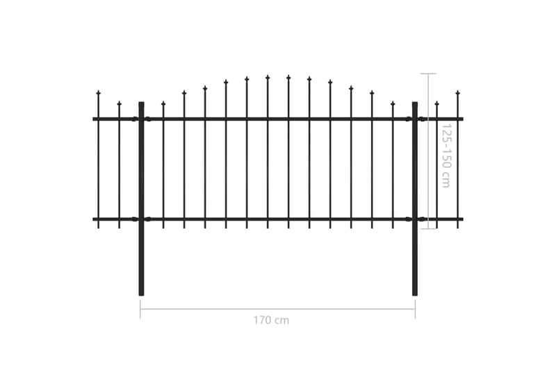 Hagegjerde med spydtopp stål (1,25-1,5)x10,2 m svart - Hagemøbler & utemiljø - Hagedekorasjon & utemiljø - Gjerder & Grinder