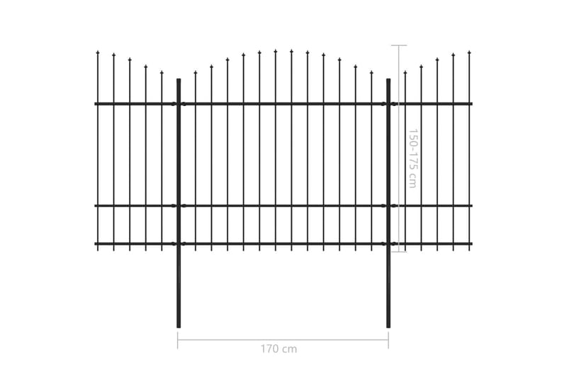 Hagegjerde med spydtopp stål (1,5-1,75)x10,2 m svart - Gjerder & Grinder