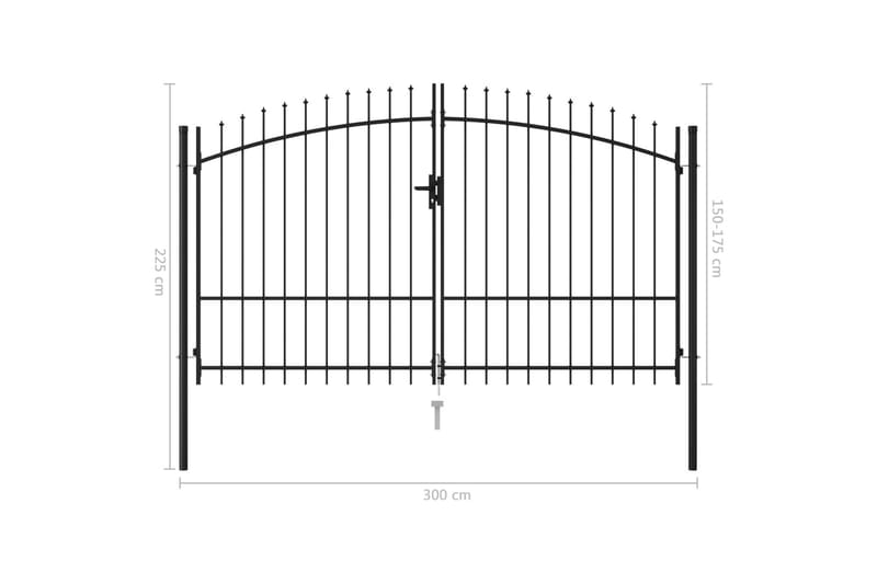 Hageport med dobbel dør og spisser stål 3x1,75 cm svart - Hagemøbler & utemiljø - Hagedekorasjon & utemiljø - Gjerder & Grinder