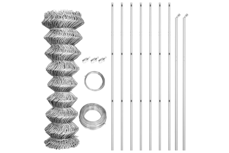 Kjedegjerde med stolper galvanisert stål 15x1,5 m sølv - Hagemøbler & utemiljø - Hagedekorasjon & utemiljø - Gjerder & Grinder