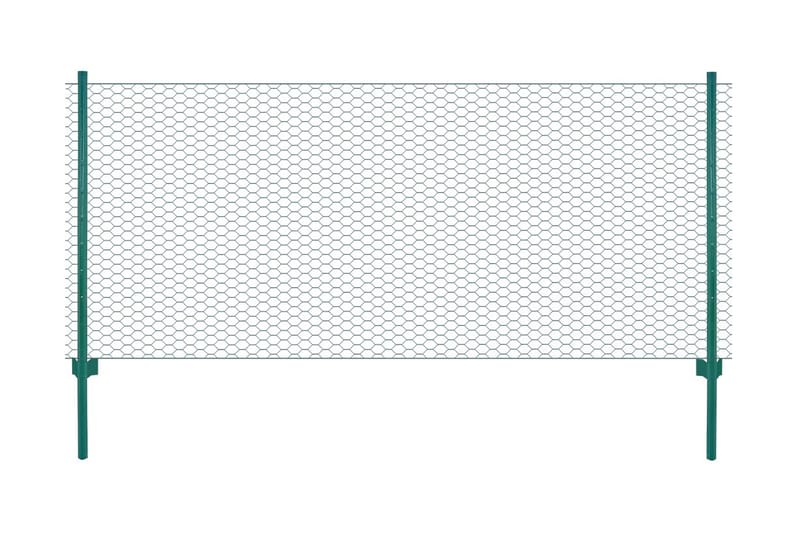 Kjedenettinggjerde med stolper stål 25x0,5 m grønn - Hagemøbler & utemiljø - Hagedekorasjon & utemiljø - Gjerder & Grinder