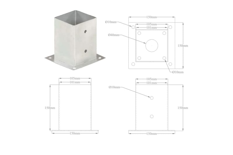 Stolpeankere 4 stk galvanisert metall 101 mm - Hagemøbler & utemiljø - Hagedekorasjon & utemiljø - Gjerder & Grinder