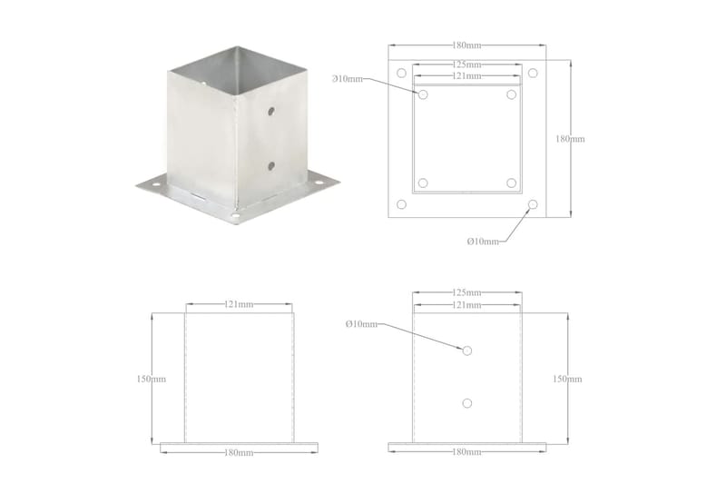 Stolpeankere 4 stk galvanisert metall 121 mm - Hagemøbler & utemiljø - Hagedekorasjon & utemiljø - Gjerder & Grinder