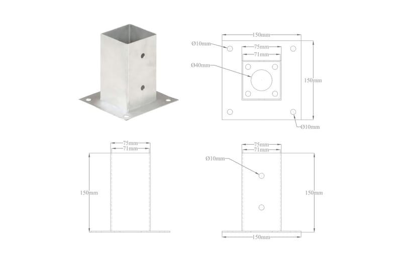 Stolpeankere 4 stk galvanisert metall 71 mm - Hagemøbler & utemiljø - Hagedekorasjon & utemiljø - Gjerder & Grinder