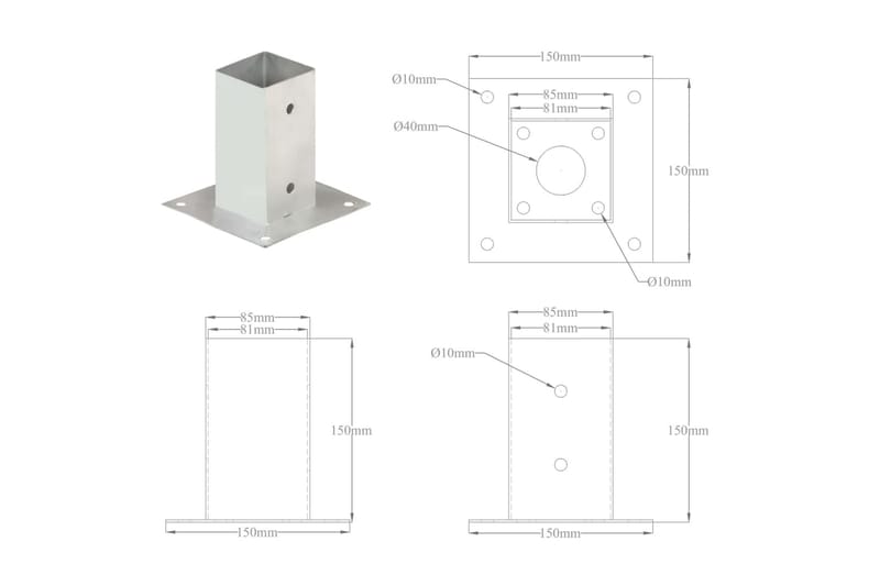 Stolpeankere 4 stk galvanisert metall 81 mm - Hagemøbler & utemiljø - Hagedekorasjon & utemiljø - Gjerder & Grinder