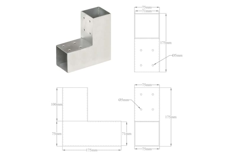 Stolpesko 4 stk L-form galvanisert metall 71x71 mm - Hagemøbler & utemiljø - Hagedekorasjon & utemiljø - Gjerder & Grinder