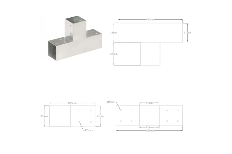 Stolpesko 4 stk T-form galvanisert metall 81x81 mm - Hagemøbler & utemiljø - Hagedekorasjon & utemiljø - Gjerder & Grinder