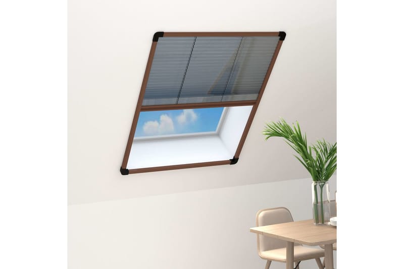 Plissert insektskjerm for vindu aluminium brun 80x100 cm - Myggnett