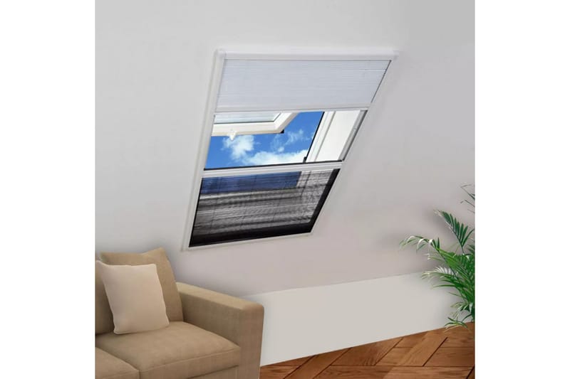 Plissert insektskjerm vindu aluminium 60x80cm med solskjerm - Beige|Hvit - Myggnett