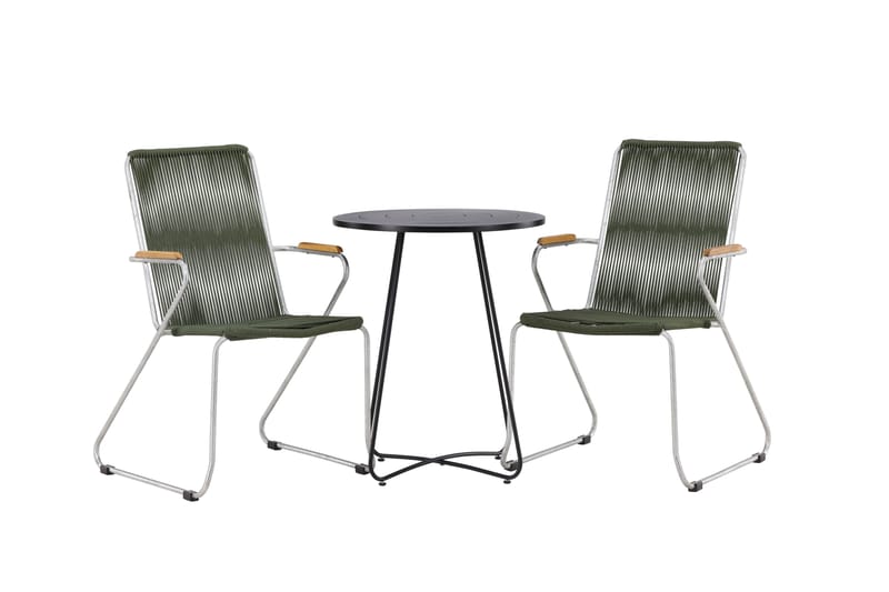 Bacong Cafésett Rund 60 cm + 2 Bois Karmstoler - Grønn/Svart - Hagemøbler & utemiljø - Hagegruppe - Cafemøbler & cafesett