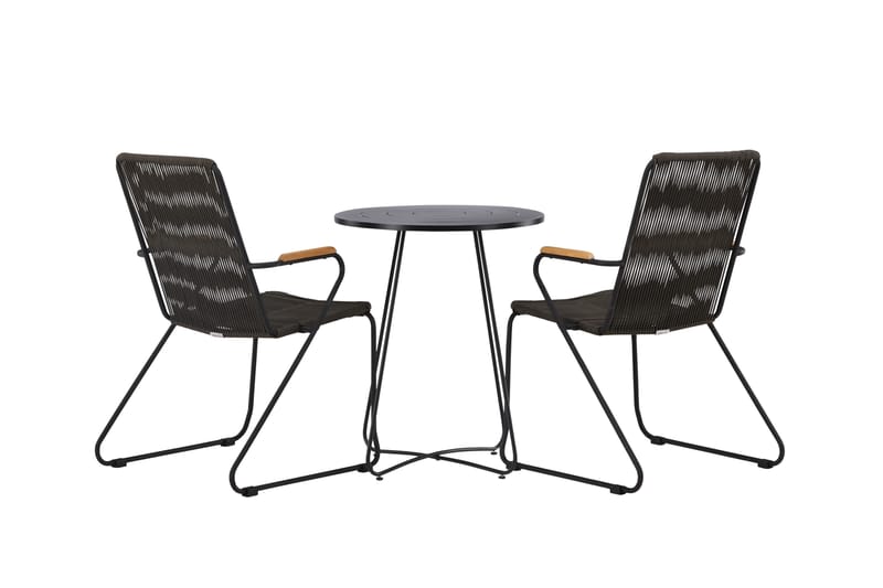 Bacong Cafésett Rund 60 cm + 2 Bois Karmstoler - Svart - Hagemøbler & utemiljø - Hagegruppe - Cafemøbler & cafesett