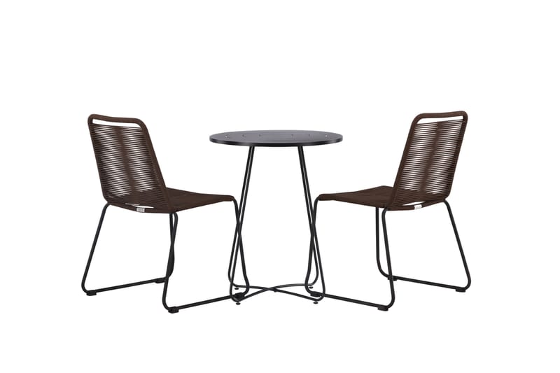 Bacong Cafésett Rund 60 cm + 2 Lindos Spisestoler - Brun/Svart - Hagemøbler & utemiljø - Hagegruppe - Cafemøbler & cafesett