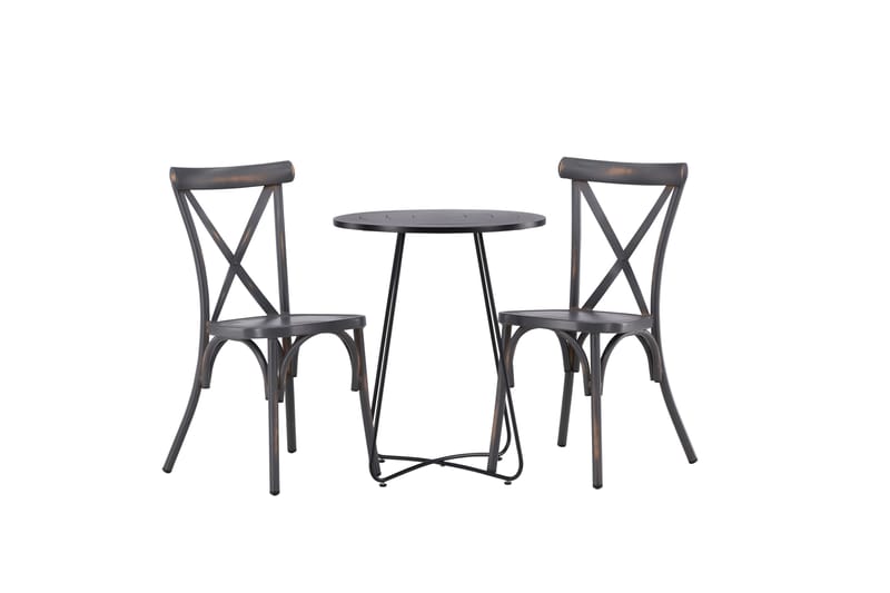 Bacong Cafésett Rund 60 cm + 2 Tablas Spisestoler - Mørkegrå/Svart - Hagemøbler & utemiljø - Hagegruppe - Cafemøbler & cafesett