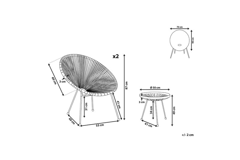 Balkongsett Cayaco 70 cm + 2 Stoler - Kunstrotting/Mørkegrå - Hagemøbler & utemiljø - Hagegruppe - Cafemøbler & cafesett